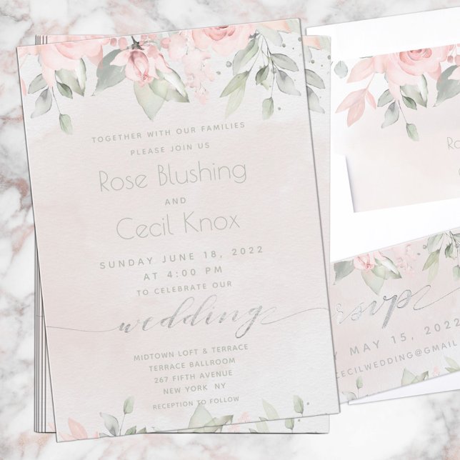 Convites Casamento de Blush Rosa Eucalyptus Greenery (Criador carregado)