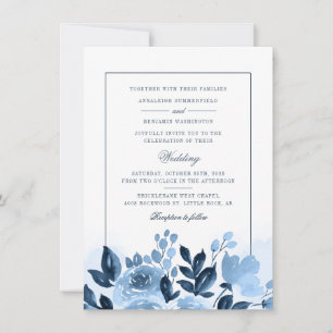 Convites Casamento de Blush Suculente de Azul Floral com Aq
