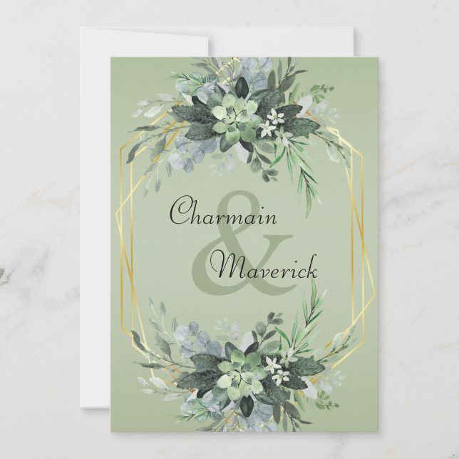 Convites Casamento de Boarder Verde Moderno Verde Simples (Frente)