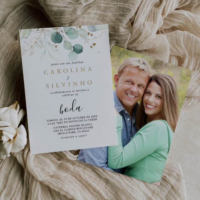 Convites Casamento de Boda, Caligrafia, Eucalipto Verde Dou (Criador carregado)