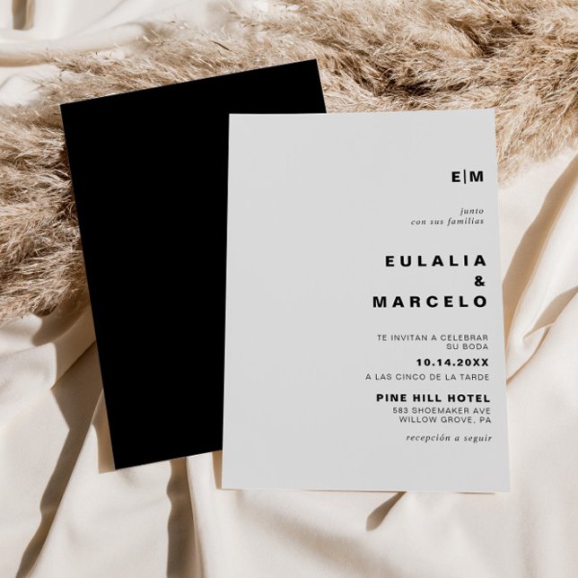 Convites Casamento de Boda Negra Negra Inicial Minimalista (Criador carregado)