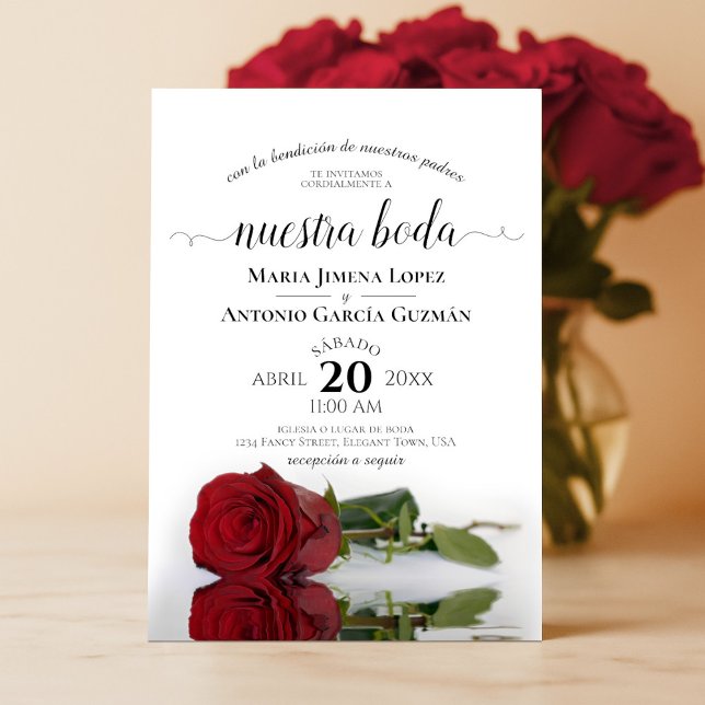 Convites Casamento de Boda, Rosa vermelha espanhola da Eleg (Criador carregado)
