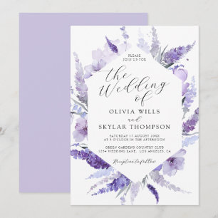 Convites Casamento de Boho Botânico Floral com lavanda Flor