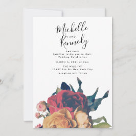 Convites Casamento de Boho Botânico Floral da Rosa vermelha