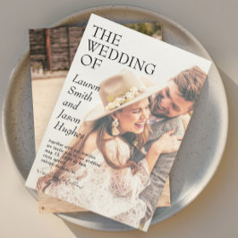 Convites Casamento de Boho Branco e Preto com Foto Moderno