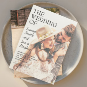 Convites Casamento de Boho Branco e Preto com Foto Moderno 