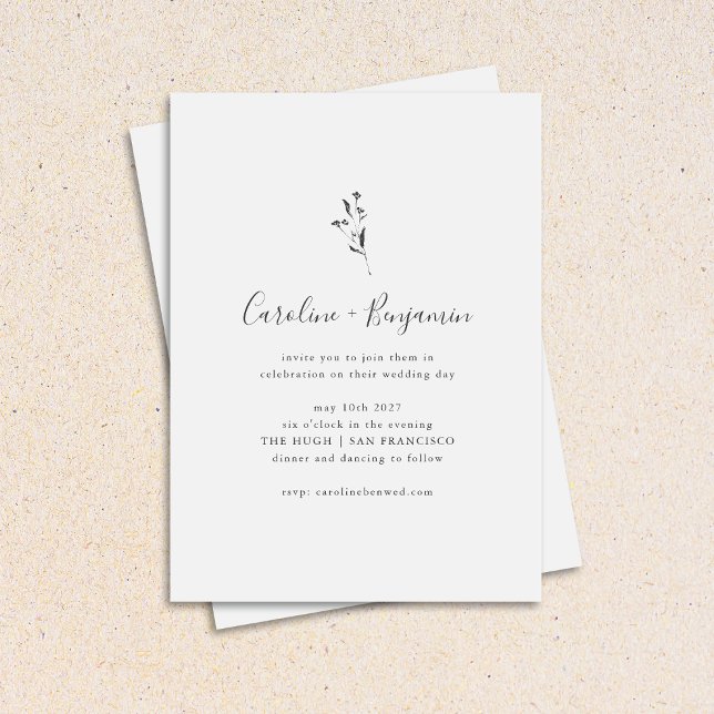 Convites Casamento de Boho Branco Preto com Script Botânico (Criador carregado)