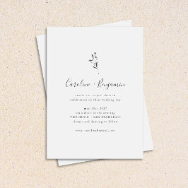 Convites Casamento de Boho Branco Preto com Script Botânico