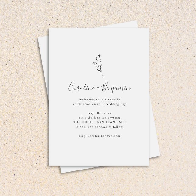 Convites Casamento de Boho Branco Preto com Script Botânico (Criador carregado)
