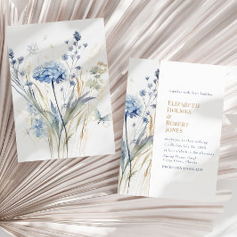 Convites Casamento de Boho Chic French Blue Wildflower
