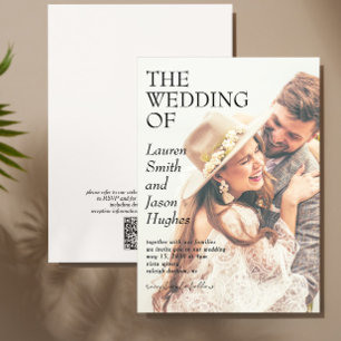 Convites Casamento de Boho com Código QR Preto e Branco Mod