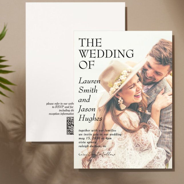 Convites Casamento de Boho com Código QR Preto e Branco Mod (Criador carregado)