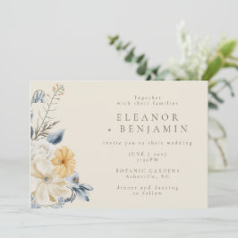 Convites Casamento de Boho com Cor Floral Amarela Azul Rúst
