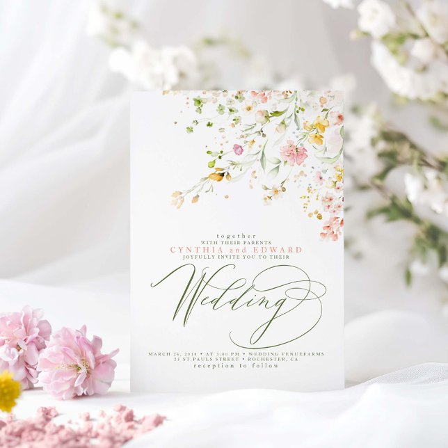 Convites Casamento de Boho com flores silvestres do Verão E (Wildflowers Wedding Invitations)