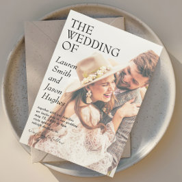 Convites Casamento de Boho com Foto Branca e Preta Moderna