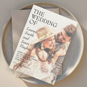 Convites Casamento de Boho com Foto Branca e Preta Moderna