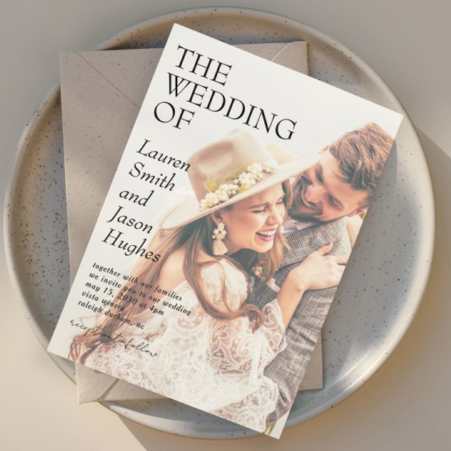 Convites Casamento de Boho com Foto Branca e Preta Moderna (Criador carregado)