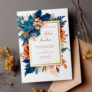 Convites Casamento de Boho com Indigo Rust Watercolor