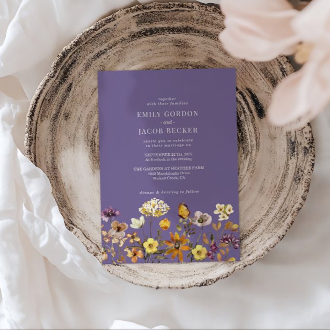 Convites Casamento de Boho com Lavanda de Flor Selvagem Whi (Criador carregado)