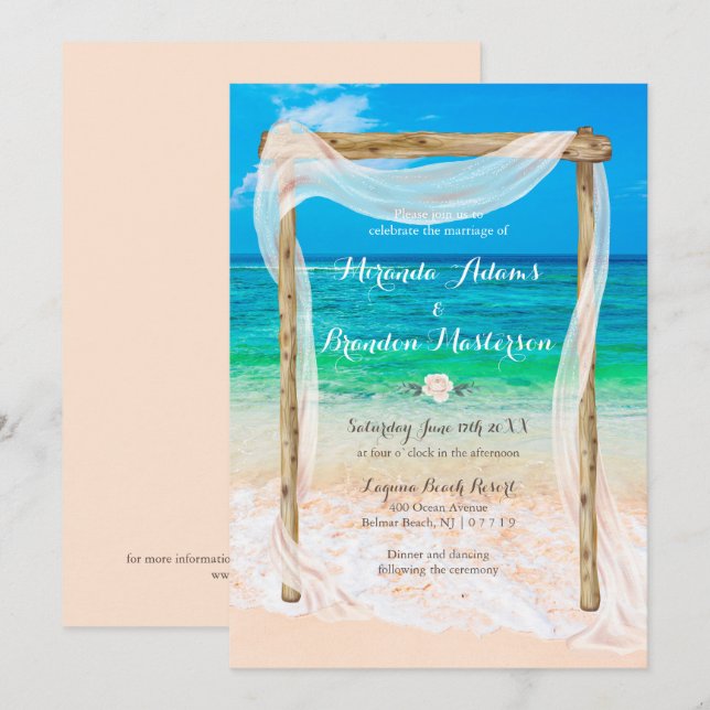 Convites Casamento de Boho com Porto Azul Tropical (Frente/Verso)