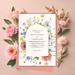 Convites Casamento de Boho de flor silvestre de cor aquátic