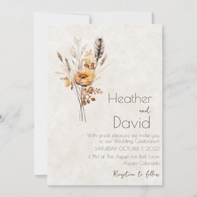 Convites Casamento de boho elegante com flores silvestres d (Frente)