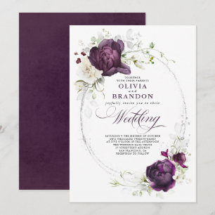 Convites Casamento de Boho Floral Branca e Roxo