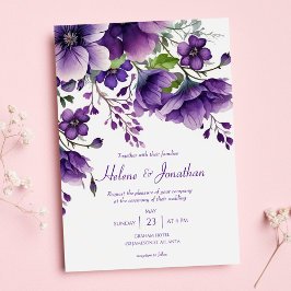 Convites Casamento de Boho Floral Chic Purple Moderno Elega