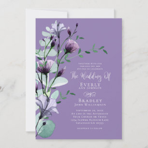 Convites Casamento de Boho Floral de Cor Floral Púrpura e N