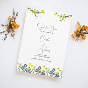 Convites Casamento de Boho Floral de Flor Azul Amarelo