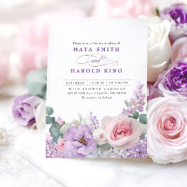 Convites Casamento de Boho Floral, de Roxo Botânico e Rosa