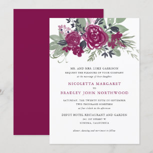 Convites Casamento de Boho Floral de Vinho Borgonha