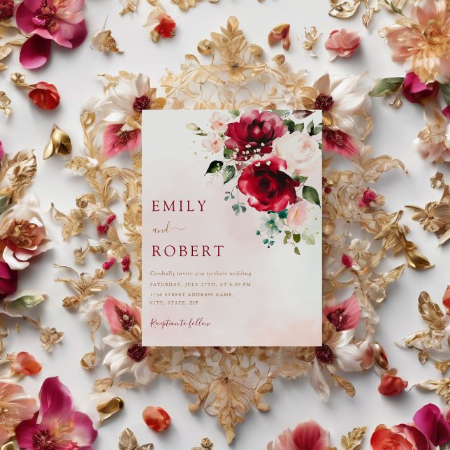 Convites Casamento de Boho Floral Floral Burgundy (Criador carregado)