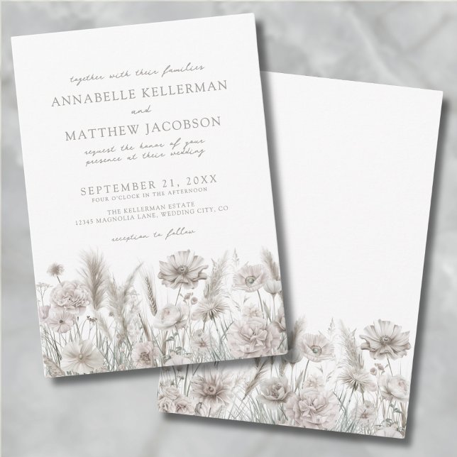 Convites Casamento de Boho Floral Pampas Botânico Elegante (Elegant Botanical Pampas Floral Boho Wedding Invitation)
