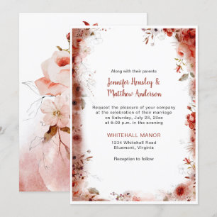 Convites Casamento de Boho Marsala Borgonha Floral