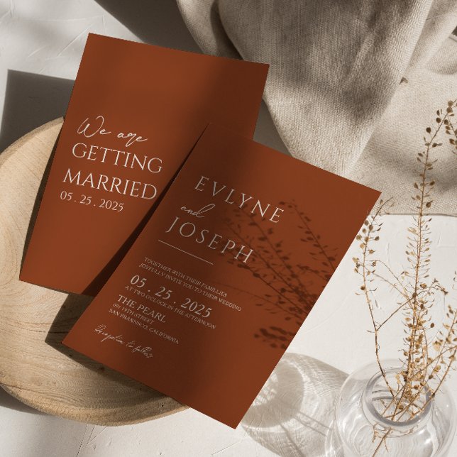 Convites Casamento de Boho Minimalista de Laranja Queimado  (Criador carregado)