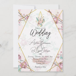Convites Casamento de Boho Rosa Personalizável