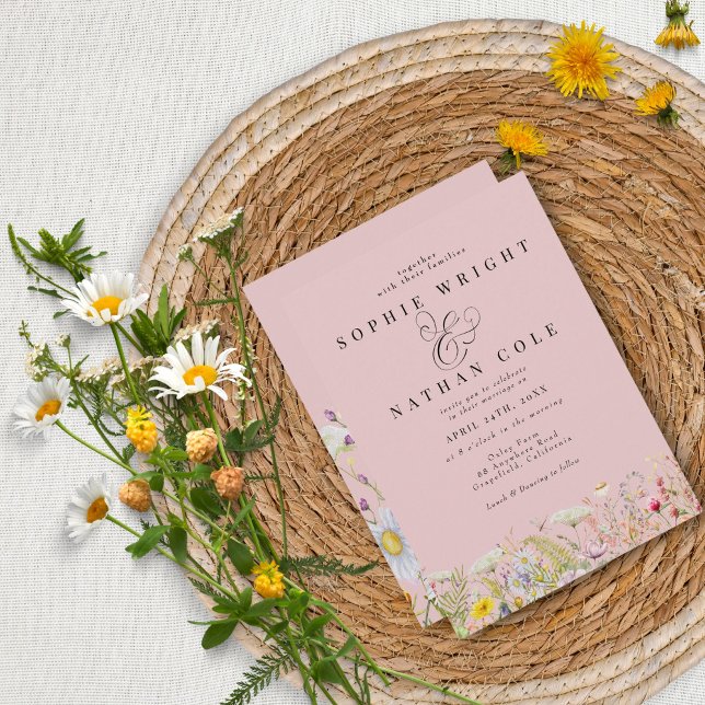 Convites Casamento de Boho Rosa-Rosa-Blush de primavera Sum (Criador carregado)
