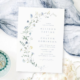 Convites Casamento de Boho Russo de Flor Selvagem Azul Eleg