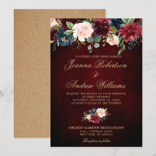 Convites Casamento de Boho Russo Floral Marinho Vermelho Bu