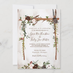 Convites Casamento de Boho Rustic Wood & Floral Arch Canopy