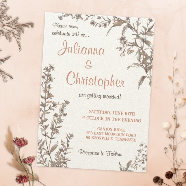 Convites Casamento de Boho Rústico com Flores Silvestres (Criador carregado)