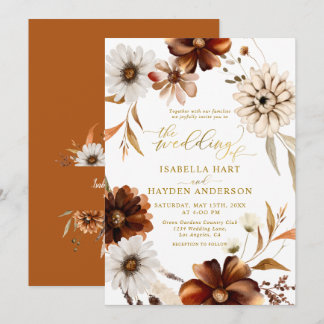 Convites Casamento de Boho Terracotta com Elegante de Folha