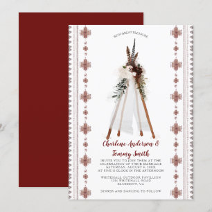 Convites Casamento de Boho Tribal Feathers Floral Teepee 