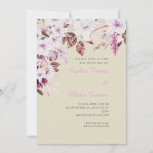 Convites Casamento de Boho White e Floral de outono Rosa