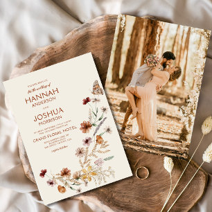 Convites Casamento de Boho Wildflower Beige Photo Garden