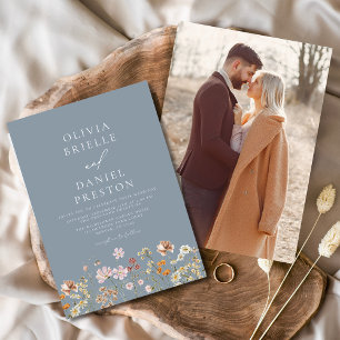 Convites Casamento de Boho Wildflower Dusty Blue Foto de Ja