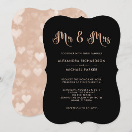 Convites Casamento de Bokeh Rosa e Negro Modernos | Sr. e S