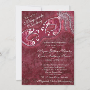 Convites Casamento de Bola Mascarada de Silver Burgundy orn