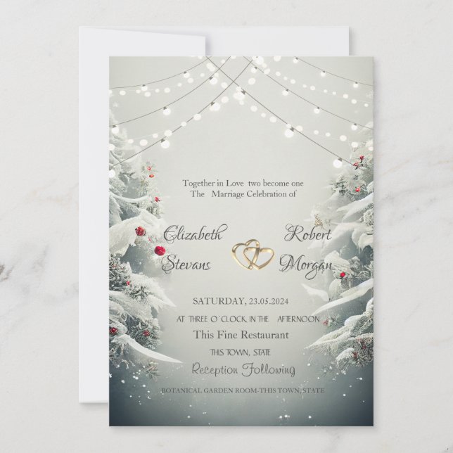 Convites Casamento de Bolas de Luzes de Natal (Frente)